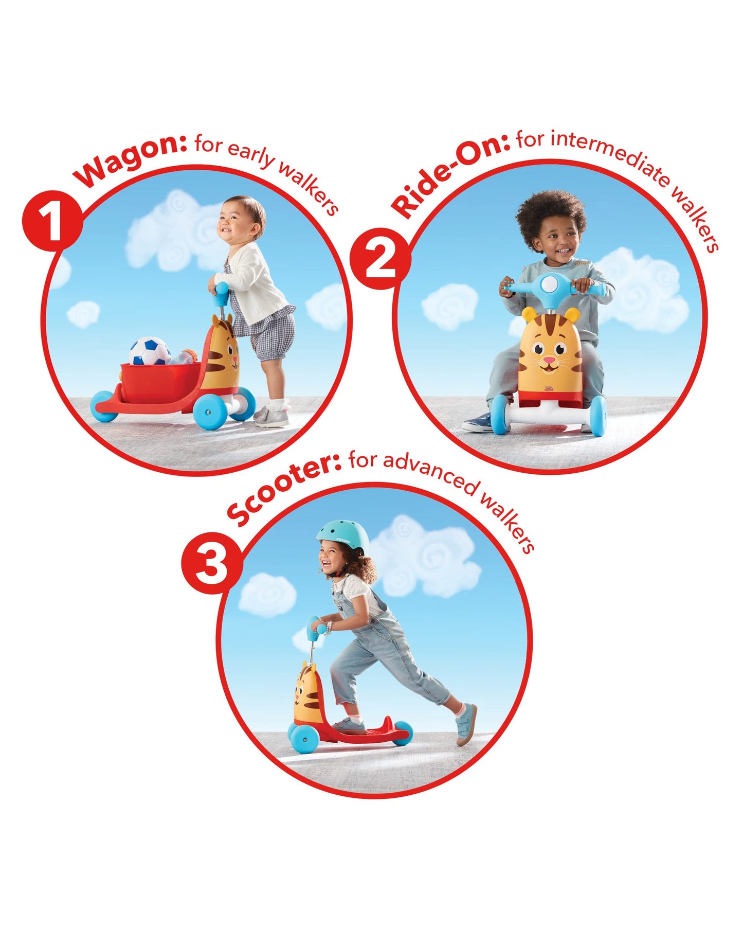 Skip Hop 3-In-1 Baby Activity Push Walker To Toddler Scooter, Daniel Tiger