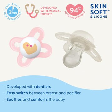 Mam Original Start Matte Newborn Baby Pacifier, Best Pacifier For Breastfed Babies, Girl, 0-3 Months (Pack Of 4)