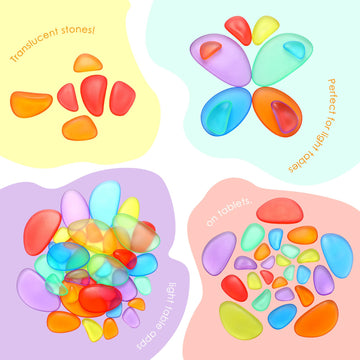 Simgoing 144 Pcs Rainbow Stacking Stones Colorful Pebbles Sorting and Stacking Stones Light Table Accessories Manipulatives Educ