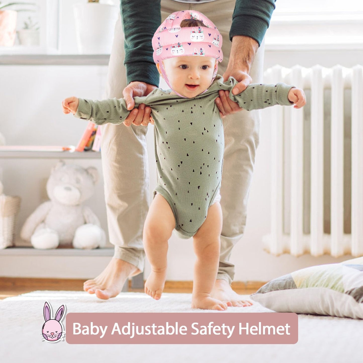 Umtiti Baby Adjustable Helmet, Lightweight And Soft.Great For Baby Learning To Walk And Crawl.Pink Rabbit