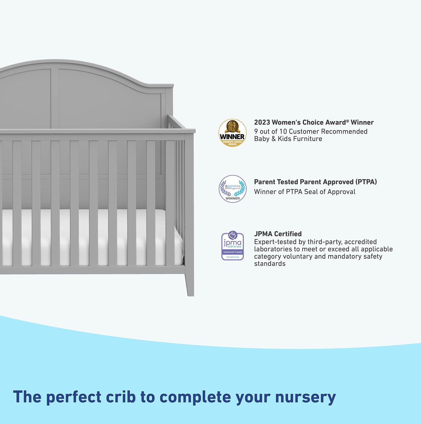 Graco Wilfred Crib And Mattress Nursery Essentials Pack (Pebble Gray) - Greenguard Gold Certified Baby Crib & Crib Mattress, Cri