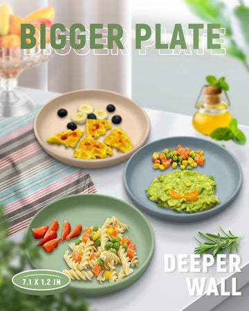 Qyeejong Classic Toddler Plates With Suction (3 Pack), Non Toxic & Bpa Free Silicone Suction Plates For Baby Toddler Kids, Non S