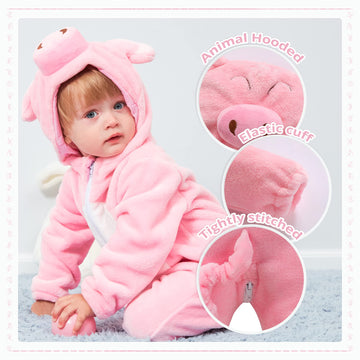 Michley Baby Romper Winter Flannel Newborn Infant Jumpsuit Outfit Animal Cosplay Halloween Costume, Pink Pig, 13-18 Months, Size