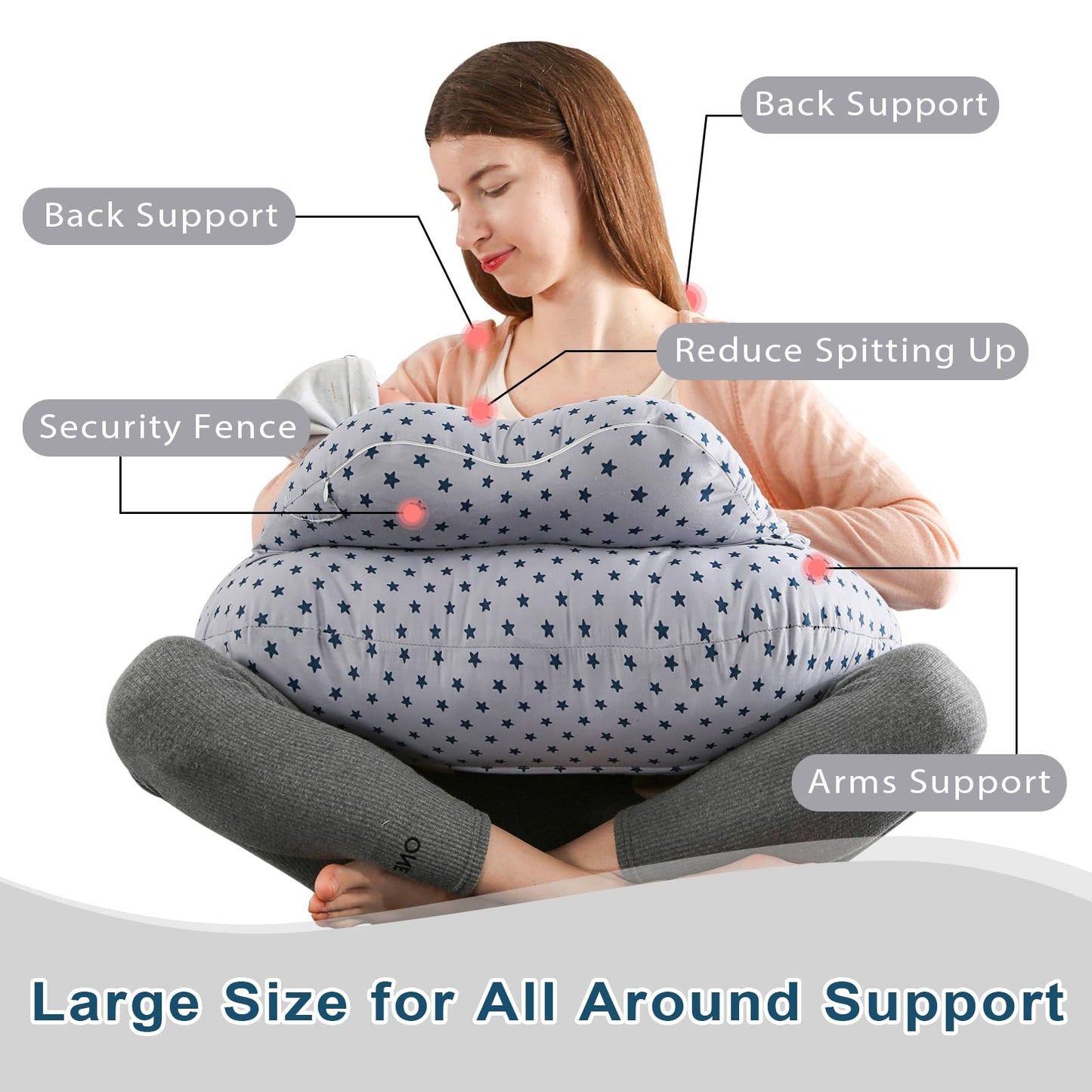 Battop Nursing Pillow For Breastfeeding, Plus Size Breastfeeding Pillows For More Support,With Adjustable Waist Strap And Remova
