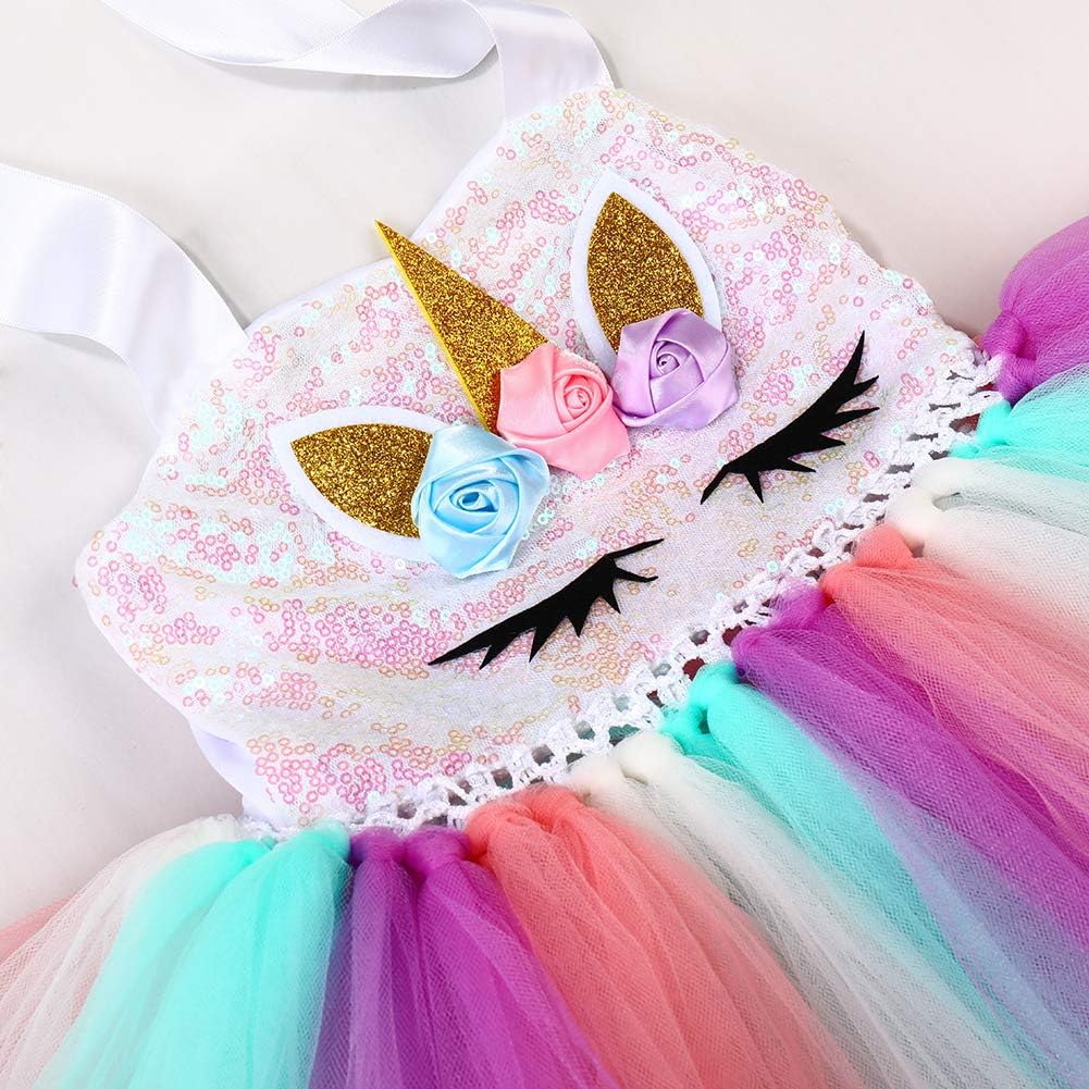 Tutu Dreams Unicorn Gifts For Girls Christmas Dress Pink Party Dresses Sequin Rainbow Tutu Flower Girl Birthday Party (Sequin Un