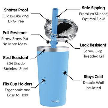 Cupkin Reusable Cups With Lids, The Original Stackable 12 Oz Stainless Steel Tumbler With Lid, Set Of 2 Powder Coated Insulated