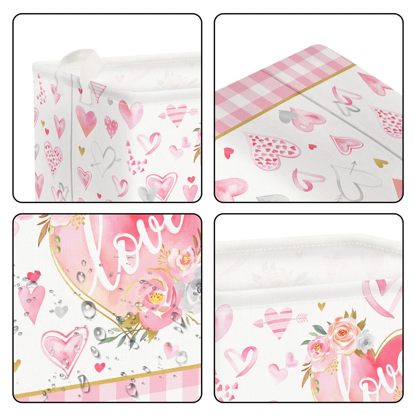 Clastyle Pink Flower Heart Basket Birthday Day Gift Basket Empty Girl Buffalo Plaid Shelf Basket Rectangle Clothes Book Toy Stor