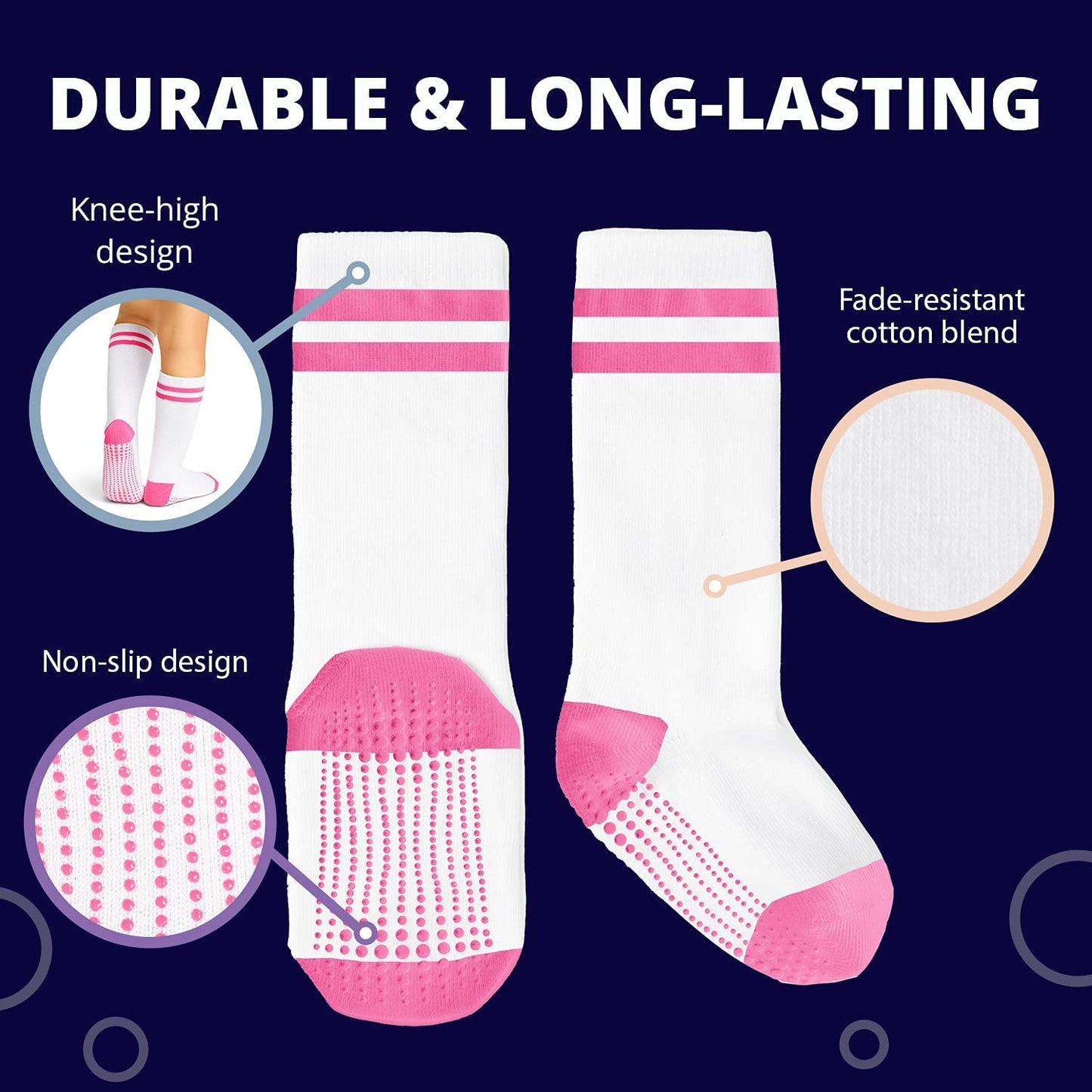 La Active Toddler Knee High Socks - 5 Pairs Of Soft, Non-Slip Long Socks For Boys And Girls - Stripes Multicolor - 7-9 Years