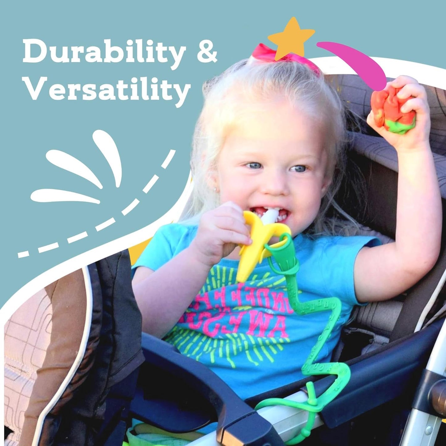 Brilli Baby Cup Catcher 2 Pack Patented Safety Tether Strap, Attach Sippy Cups, Bottles, Toys, Pacifiers To Stroller, High Chair