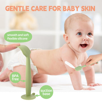 Maikkb Baby Diaper Cream Spatula 3 Pack Diaper Spatula Soft Silicone Diaper Cream Applicator Baby Butt Paste Spatula Brush With