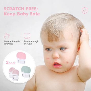 Hapiu Baby Mitten,3 Pack, Pink Stripe&Blush&Sage, 0-3 Months