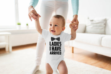 Ladies I Have Arrived - Funny Baby Essentials Bodysuit - Newborn Outfits Clothes Baby Boy Romper (Newborn, White)