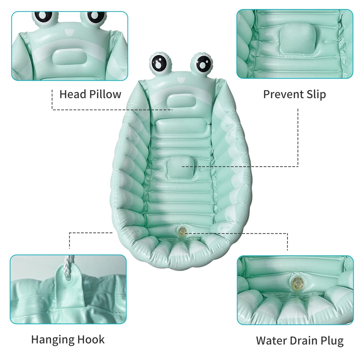 Hotmax Inflatable Baby Bathtub Portable Travel Bath Tub For Infants To Toddler Foldable Non Slip Spa Tub With Air Pump (Green)