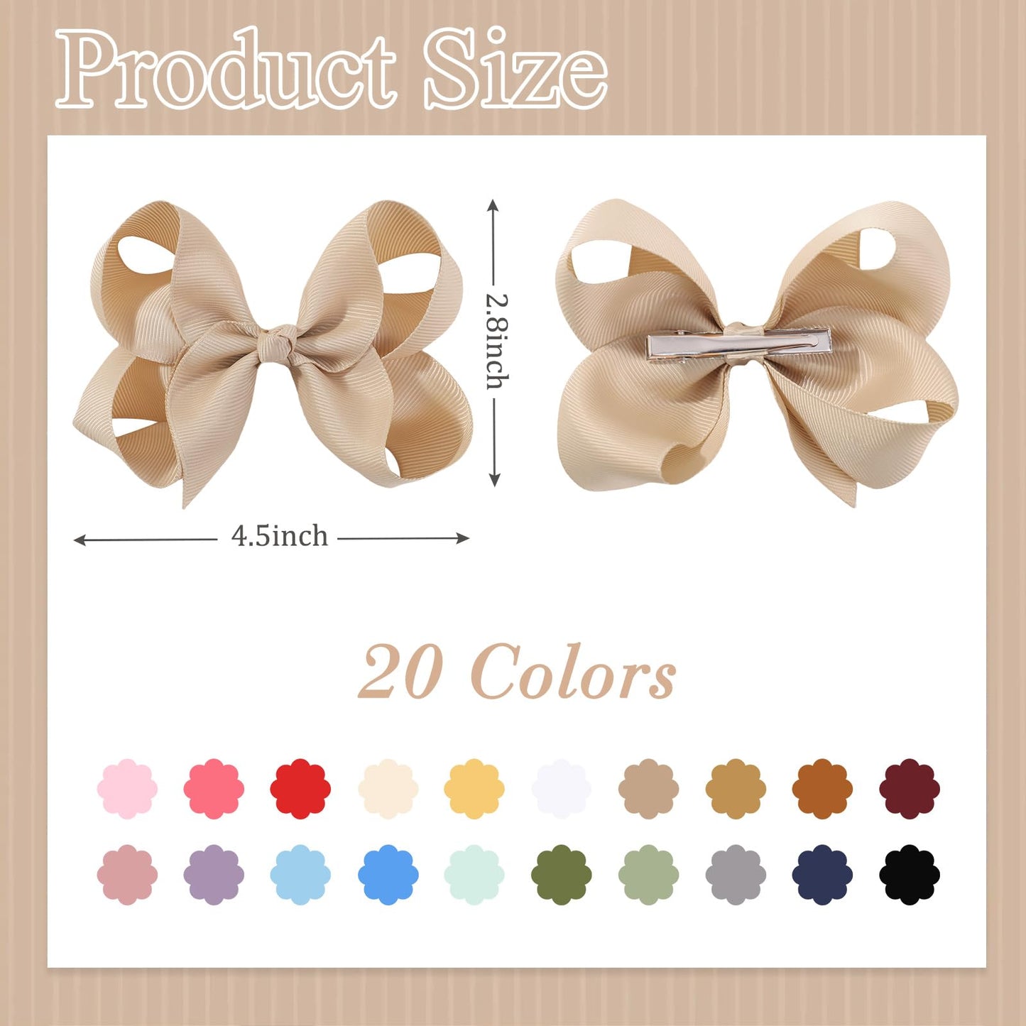 Yhxx Ylen 40Pcs 4.5 Inch Hair Bows Clips, Grosgrain Ribbon Alligator Clips Barrettes Hair Accessories For Baby Girls Infants Tod