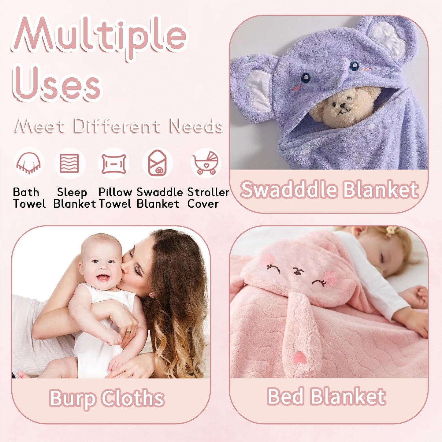 Foinemyed 2 Pack Toddler Towels With Hood Thick Toddler Towels 55' X 27.5' Baby Hooded Bath Towels Set For Girl Boy Super Abso