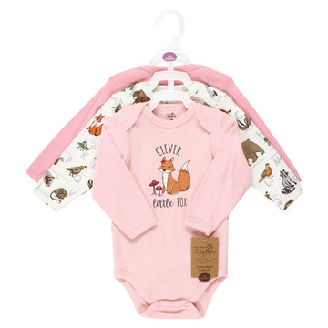 Touched By Nature Unisex Baby Organic Cotton Long-Sleeve Bodysuits, Girl Woodland Alphabet, 12-18 Months