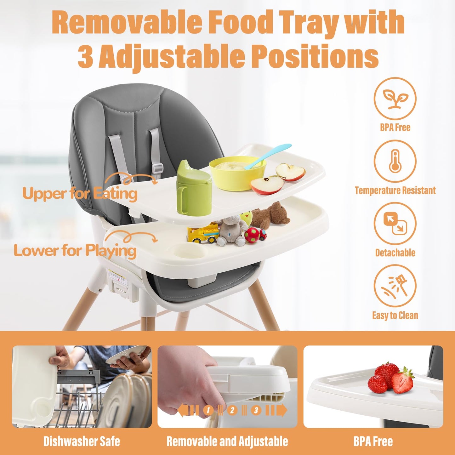 Xhakchik 6-In-1 Convertible High Chair For Babies & Toddlers, Baby Feeding Chair With Adjustable Legs & Double Dishwasher Safe T