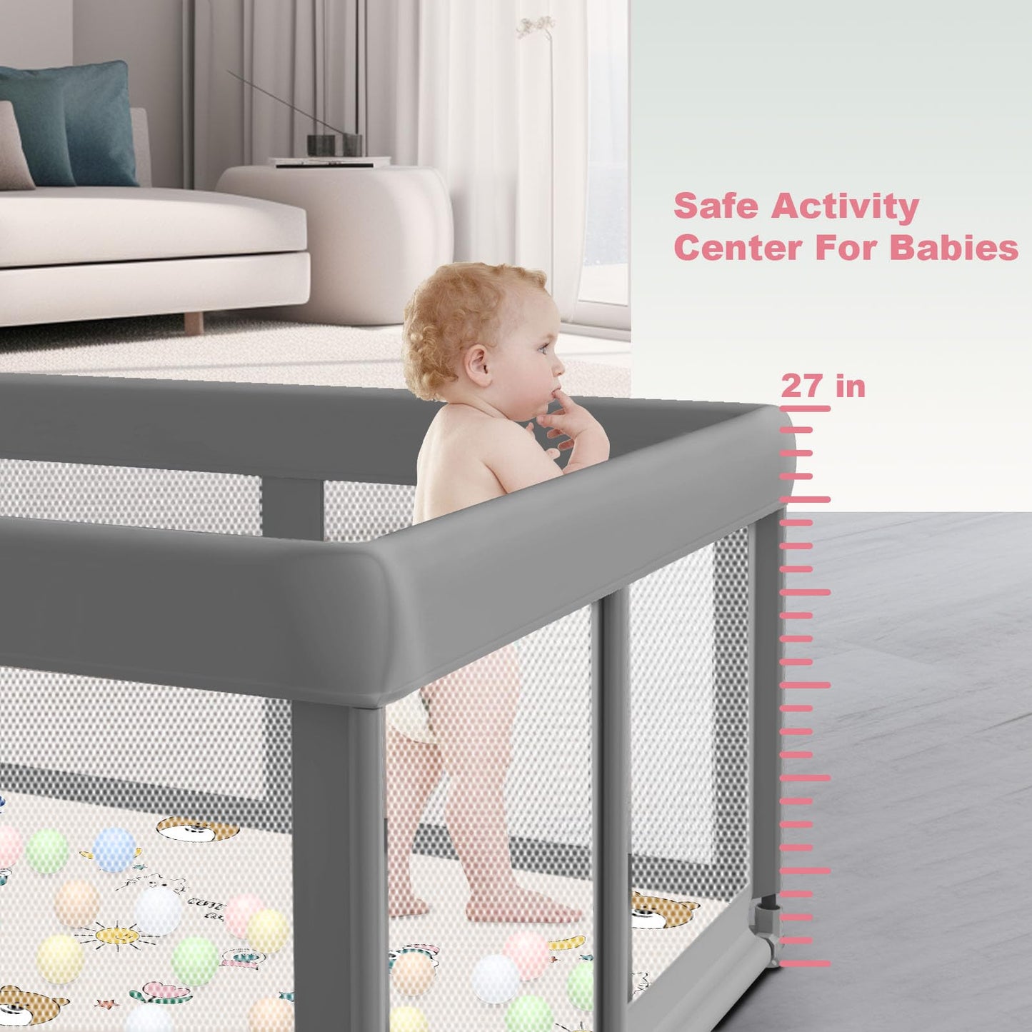 Large Baby Playpen With Mat, 74' 50', Large Baby Play Yards Indoor & Outdoor, Sturdy Safety Baby Play Pen With Soft Breathab