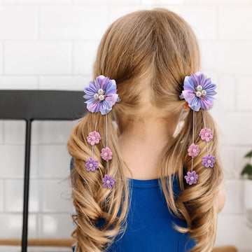 Oaoleer 6Pcs Hair Bows For Girls, Purple Flower Hair Accessories For Girls Grosgrain Ribbon Bows With Alligator Clips Girl Hair