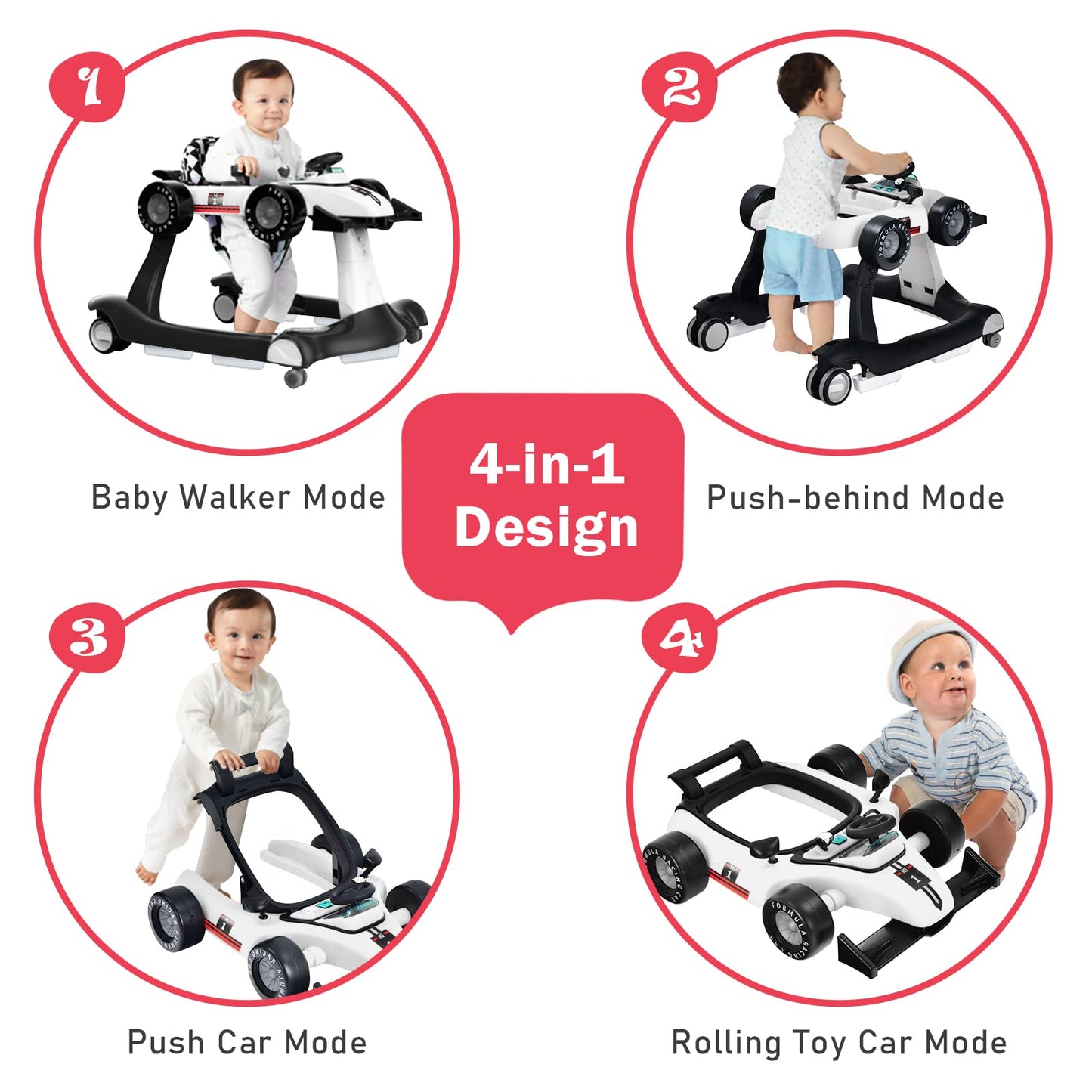 Baby Joy 4-In-1 Baby Walker, Foldable Activity Walker With Adjustable Height & Speed, Music, Lights, Anti-Rollover, Toddler Push