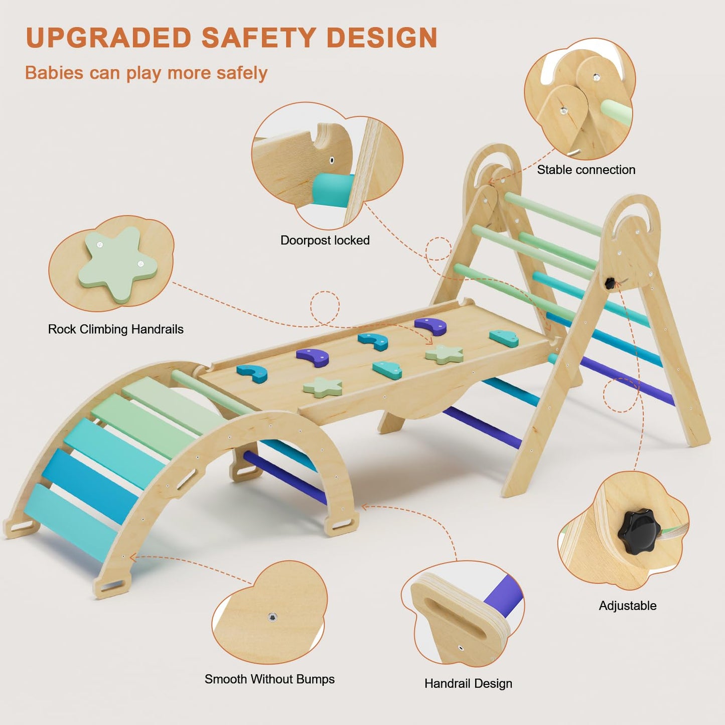 Pikler Triangle Set With Cushion, Toddler Climbing Toys Indoor, Baby Climbing Gym, Climbing Toys For Toddlers 1-3 Inside, Montes