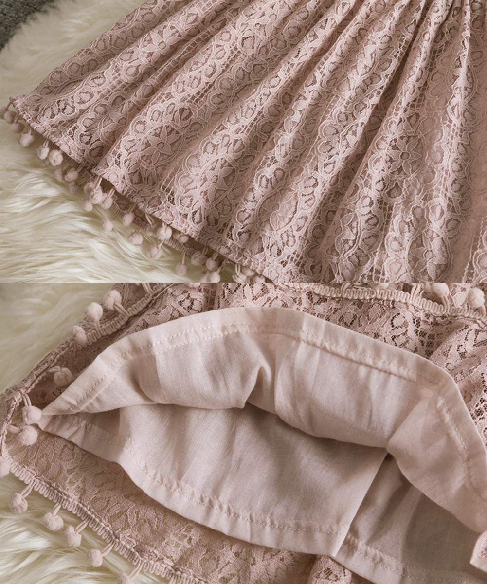 Bgfks Baby Girl Tutu Dress Elegant Lace Pom Pom Flutter Sleeve With Flower Headband Set(Dusty Rose,6 Months)