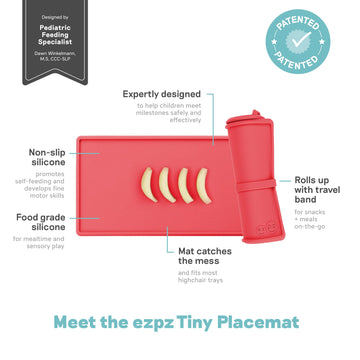 Ezpz Tiny Placemat - 6 Months+ (Coral) - Non-Slip, 100% Silicone Placemat For Toddlers And Babies - Fits On Most Highchair Trays