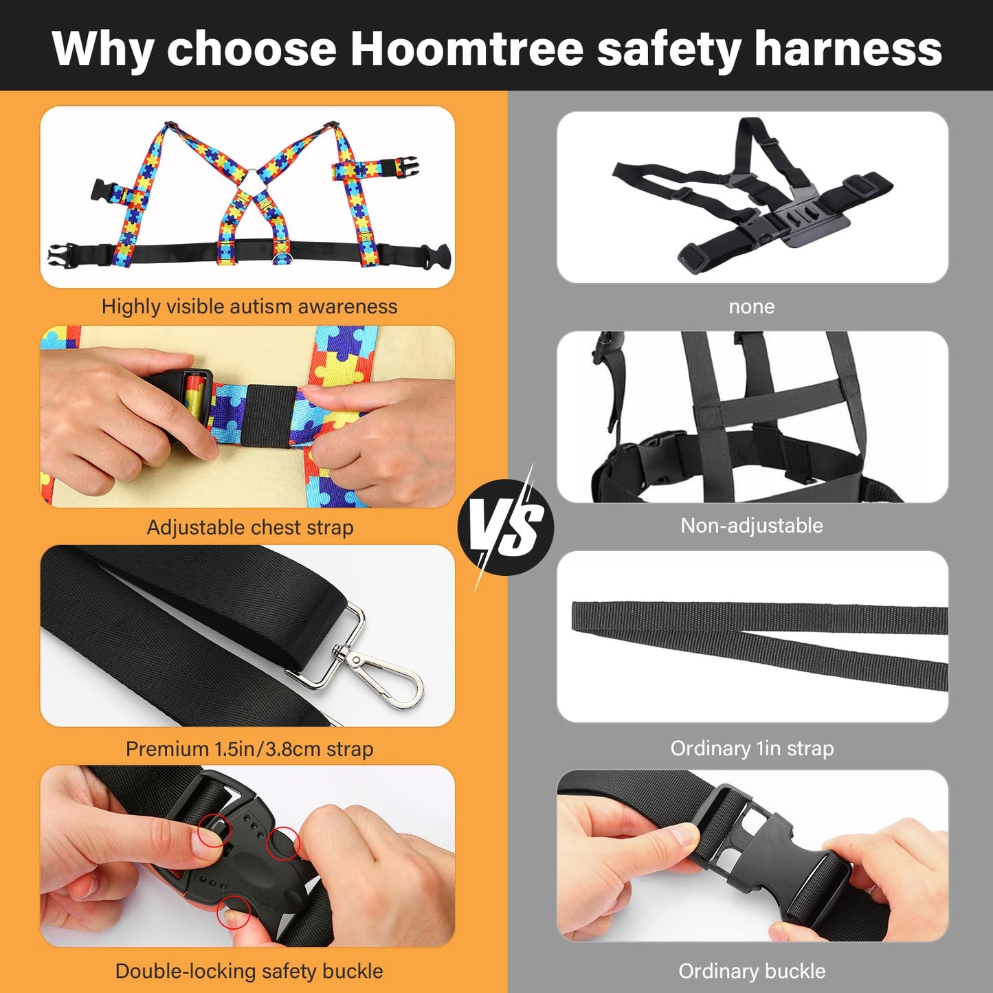 Hoomtree Safety Harness Leash For Special Needs Child Aged 3-12 Years Fully Ajustable, Sturdy Walking Harness For Older Children