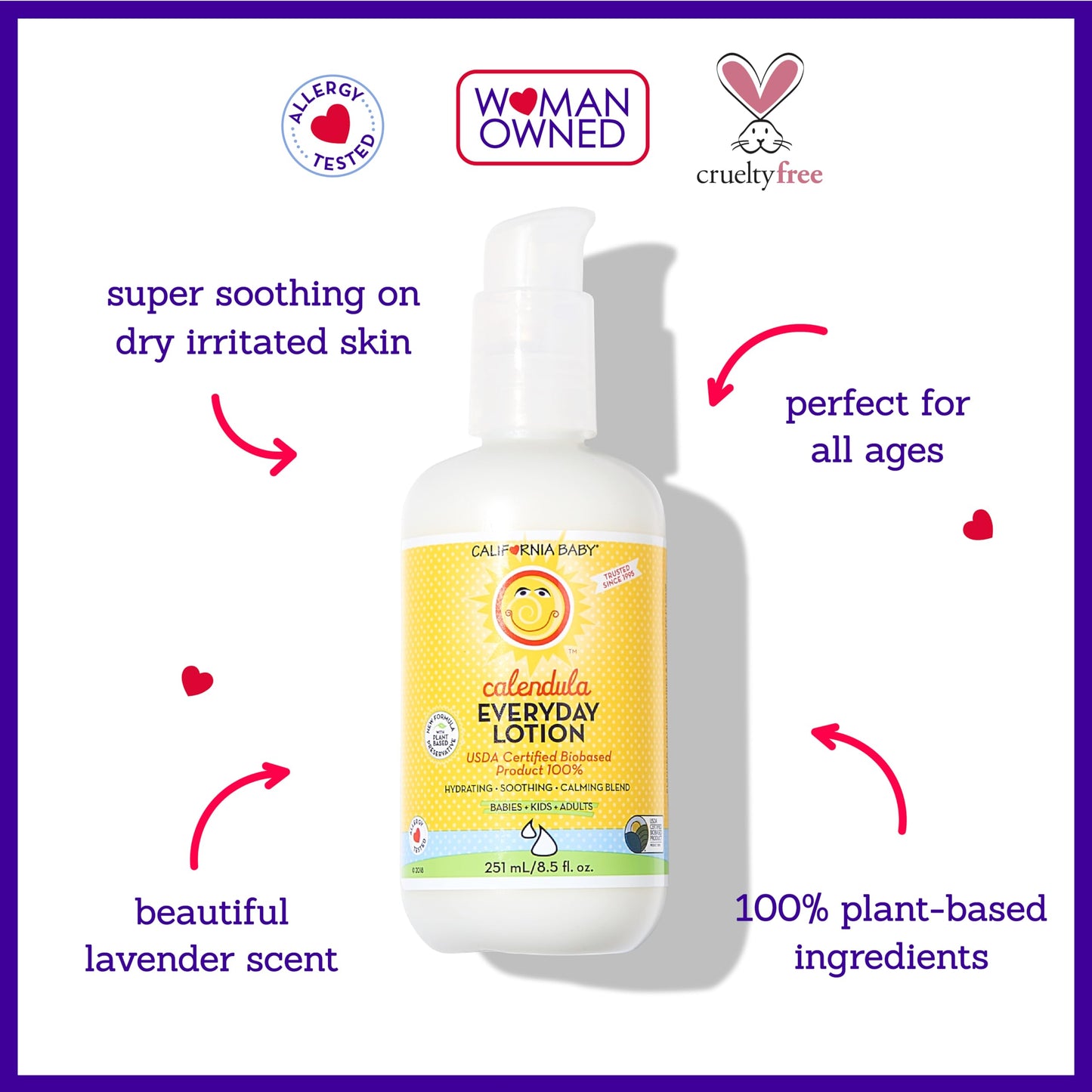 California Baby Calendula Lotion | 100% Plant-Based | Very Soothing Baby Lotion For Sensitive Skin | Lavender Kids Lotion | Alle