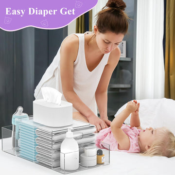 Acrylic Diaper Caddy, Clear & Detachable Diaper Stacker Holder Storage, Baby Changing Table Organizer For Baby Diapers, Wipes &