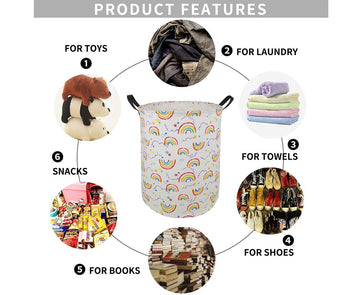 Huayee 19.7 Inches Large Laundry Basket Waterproof Round Cotton Linen Collapsible Storage Bin With Handles For Hamper Kids Room,