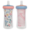 The First Years Insulated Straw Cups For Toddlers 2Pk - Ladybug & Marbled - Pink & Blue