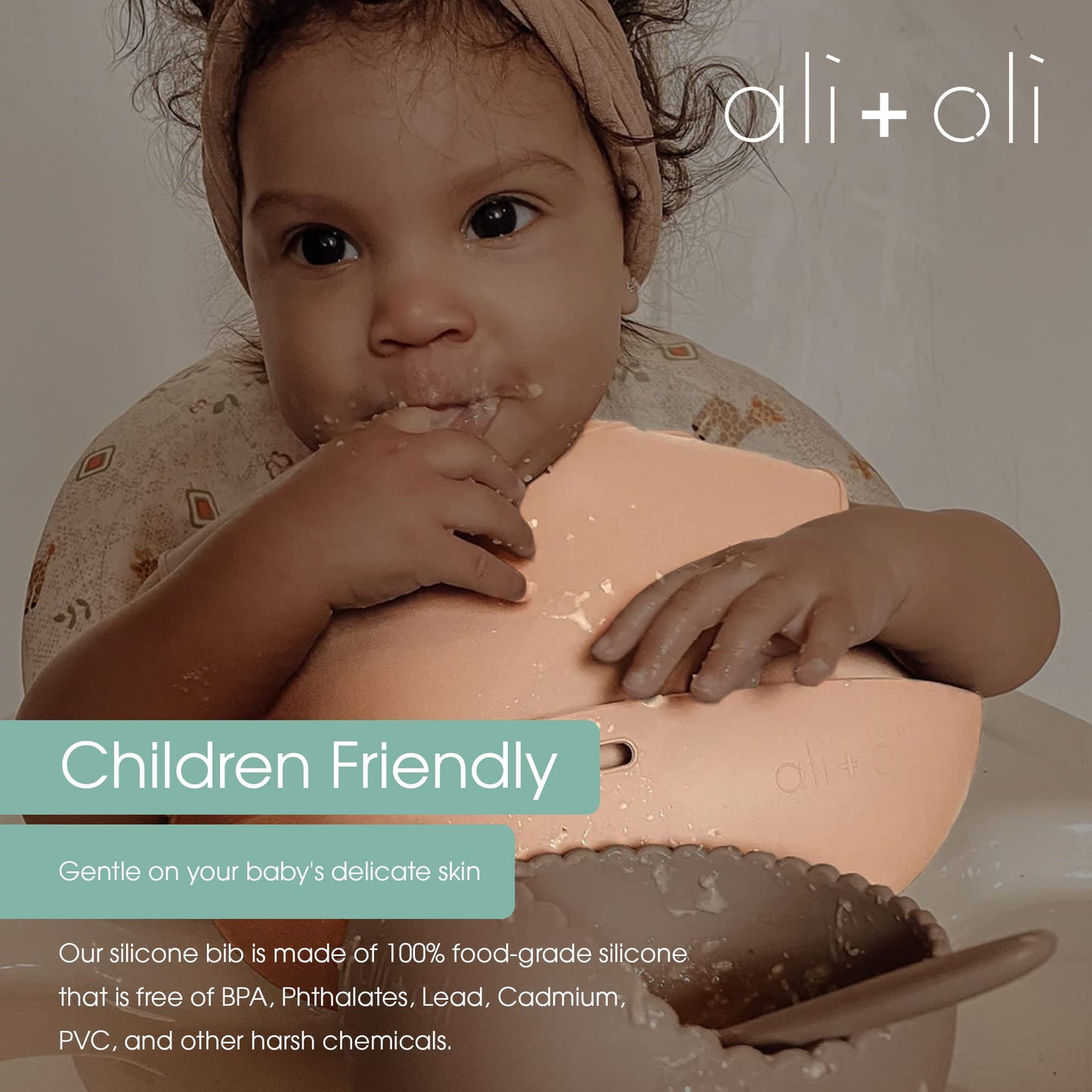 Ali+Oli Silicone Bib (Pebble) Waterproof Silicone Bibs For Babies & Toddlers, Adjustable Baby Feeding Bib, Food-Grade Silicone B