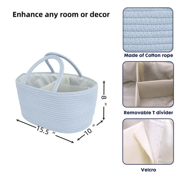 Junbole Diaper Caddy Organizer Cotton Rope Baby Basket Nursery Storage And Portable Tote Bag For Car Ideal Baby Shower Gifts And
