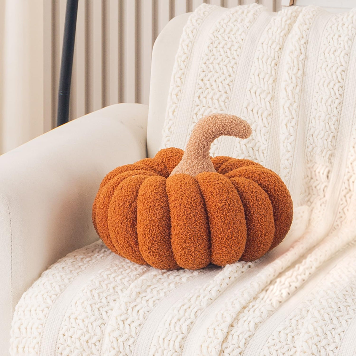 HOKIPO Pumpkin Shaped Throw Pillow for Fall & Party Decor, 35 cm, Brown