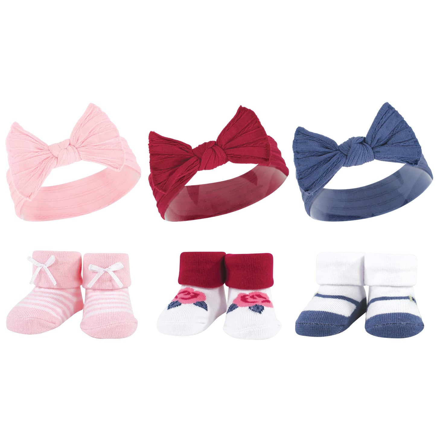Hudson Baby Baby Girls' Headband And Socks Giftset, Pink Blue 6-Piece, One Size