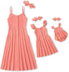 Iffei Mommy And Me Dresses Matching Set Solid Front Button Family Matching Sleeveless Dresses With Headband And Pockets Women S
