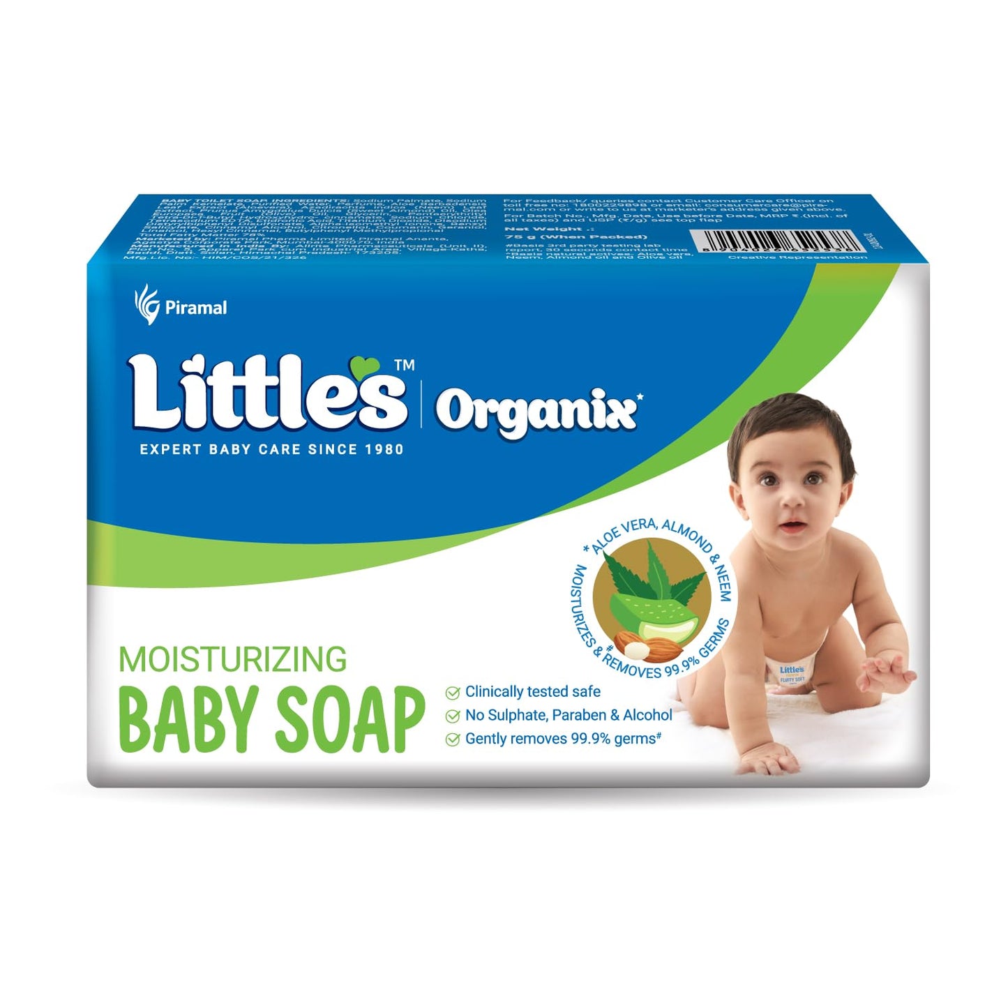 LittleS Organix Baby Soap | 75G X Pack Of 5 | Gentle Moisturizing Bar | Hypoallergenic & Dermatologically Tested For BabyS Sen