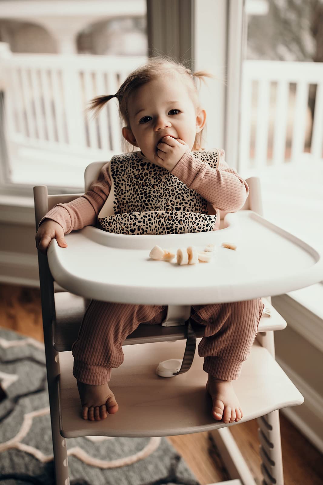 Three Little Tots Modern Silicone Baby Bib - Adjustable Fit Waterproof Catch Bibs ((Leopard)