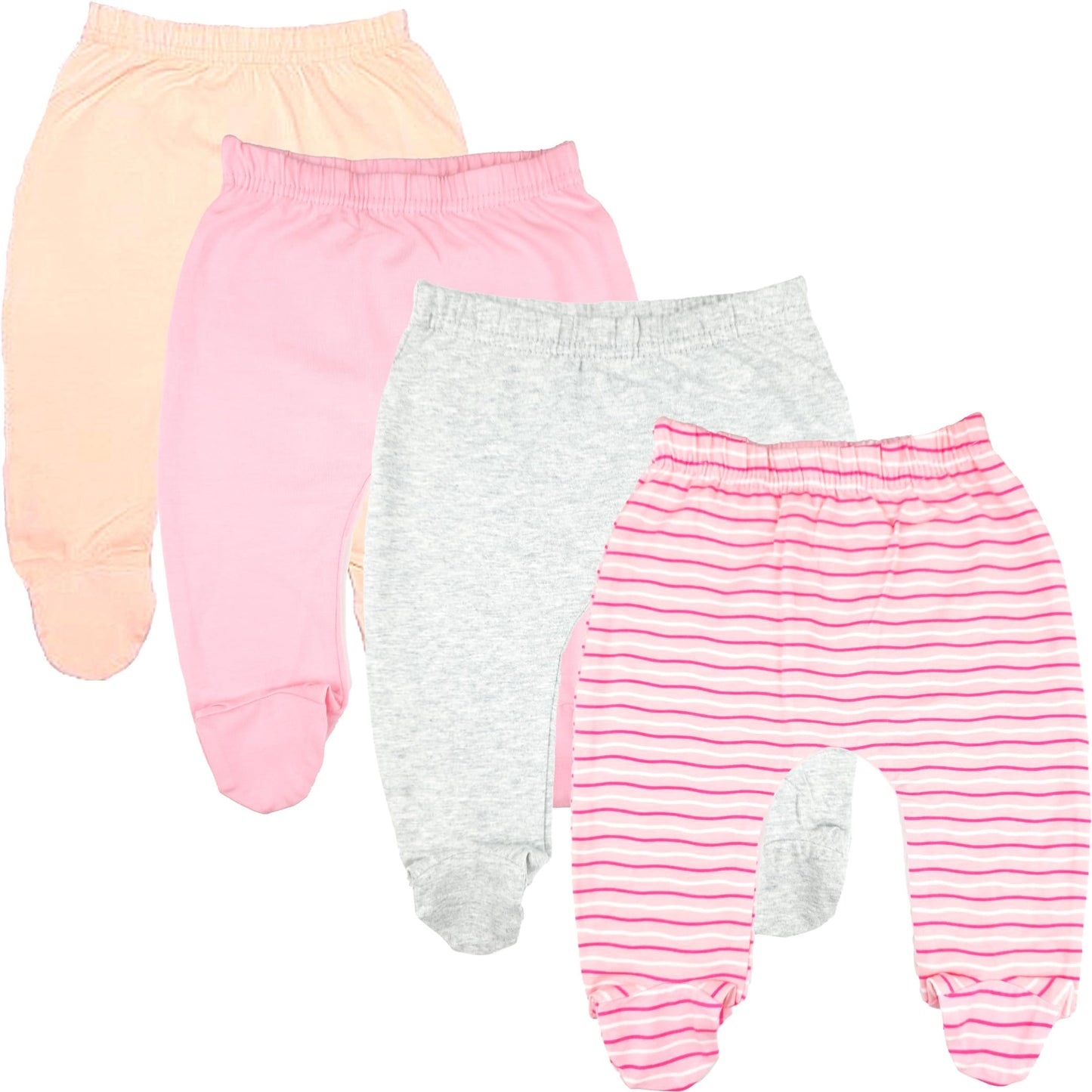 123 Bear Baby Soft Cotton Spandex Pants with Feet Multipack (Pink A 4pk, 3-6 Months)