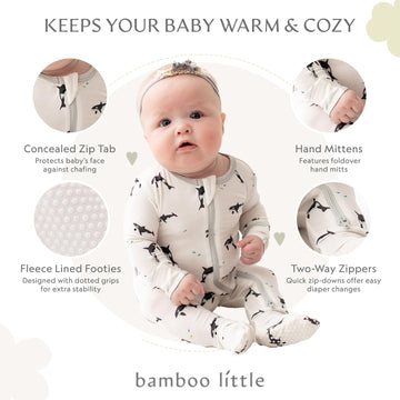 Orca Footie For Baby - 95% Viscose From Bamboo, 5% Spandex - Soft Newborn Sleepwear, Baby Pajamas, Unisex Baby Clothes, Zipper R