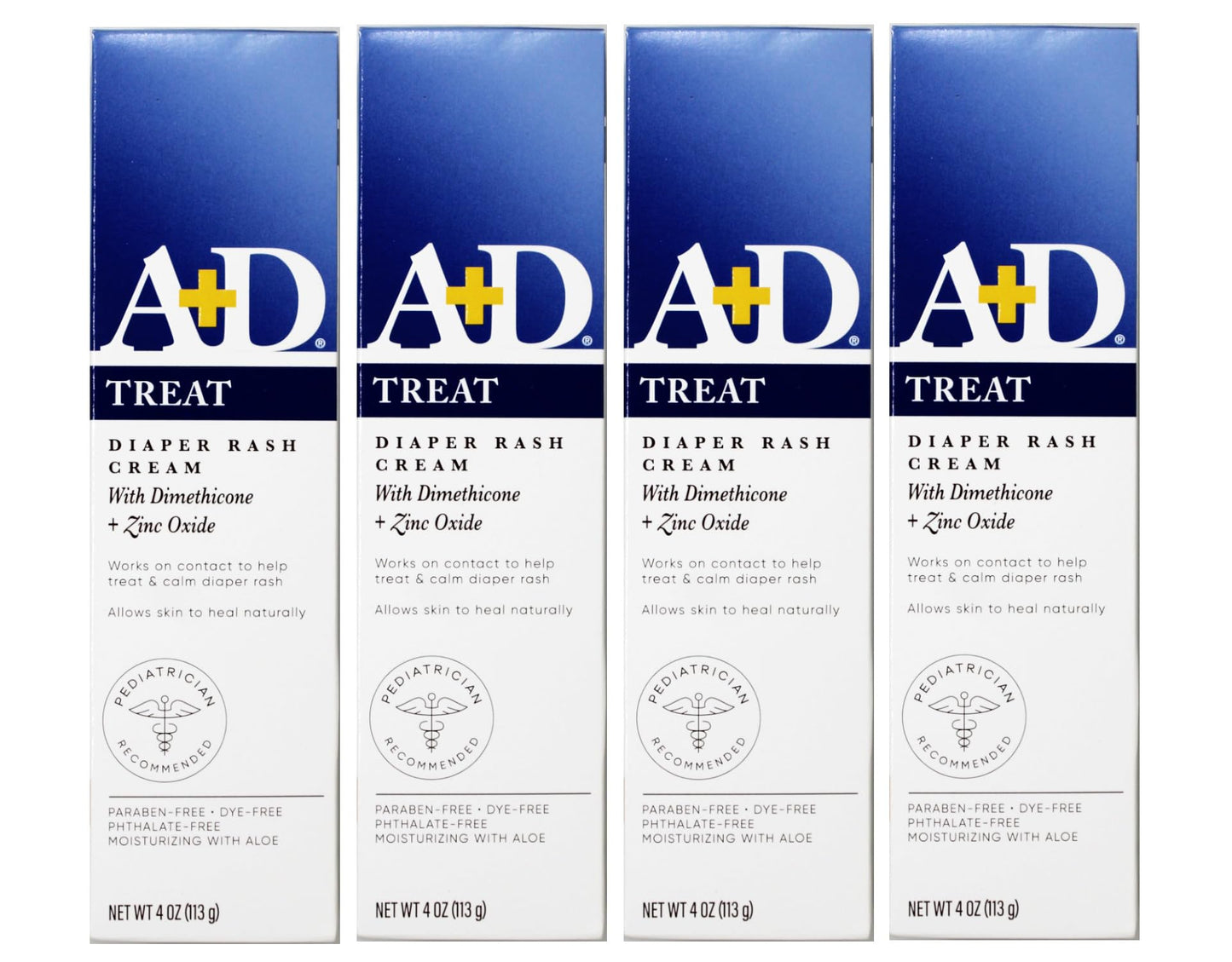A+D Zinc Oxide Diaper Rash Treatment Cream, Dimenthicone 1%, Zinc Oxide 10%, Easy Spreading Baby Skin Care, 4 Ounce Tube (Pack O