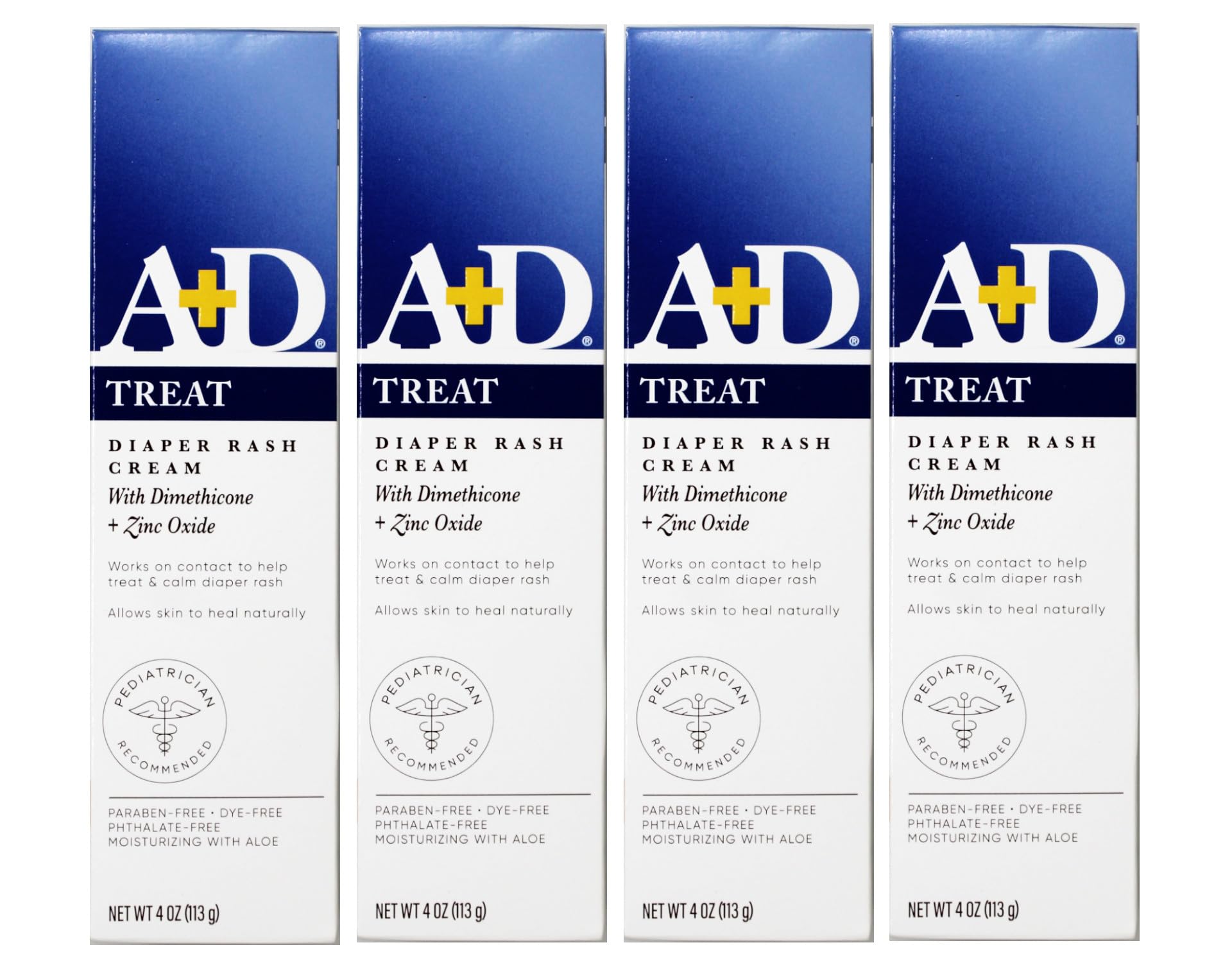 A+D Zinc Oxide Diaper Rash Treatment Cream, Dimenthicone 1%, Zinc Oxide 10%, Easy Spreading Baby Skin Care, 4 Ounce Tube (Pack O