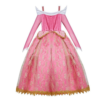 Fmyfwy Girls Aurora Princess Dress Embroidered Lace Sleeping Beauty Fancy Dress Up Halloween Christmas Birthday Gown 5-6T