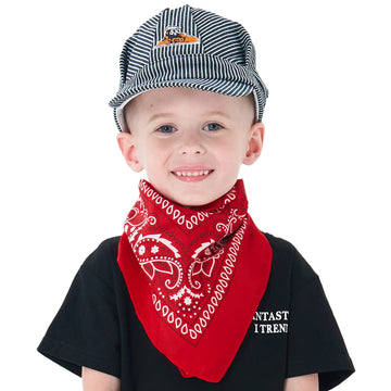 Conductor Hat+Paisley Bandanna (2 In 1) Engineer Cap Adjustable Train Conductor Dress Up Kit For Kids