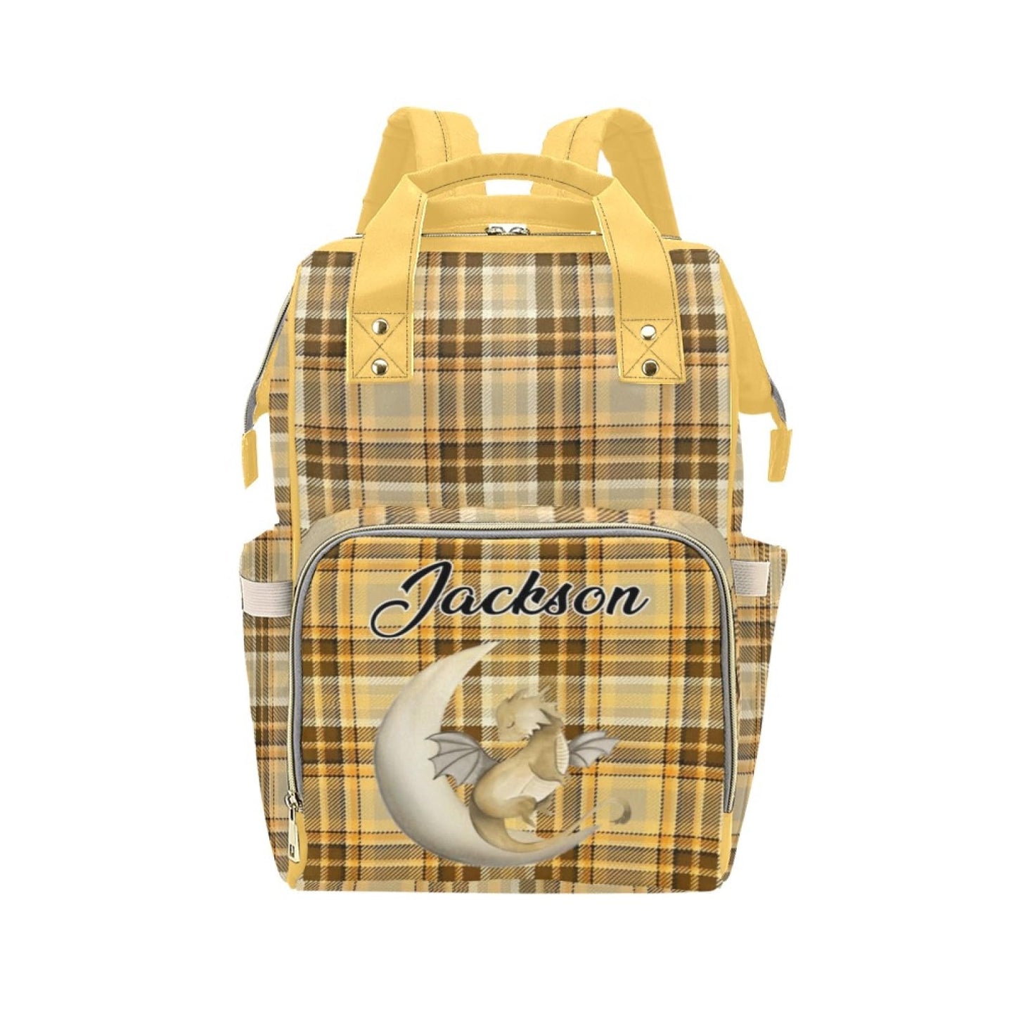 Noverbibi Custom Diaper Bag - Dragon Plaid Yellow Baby Bag with Name Custom Name Mommy Daypack