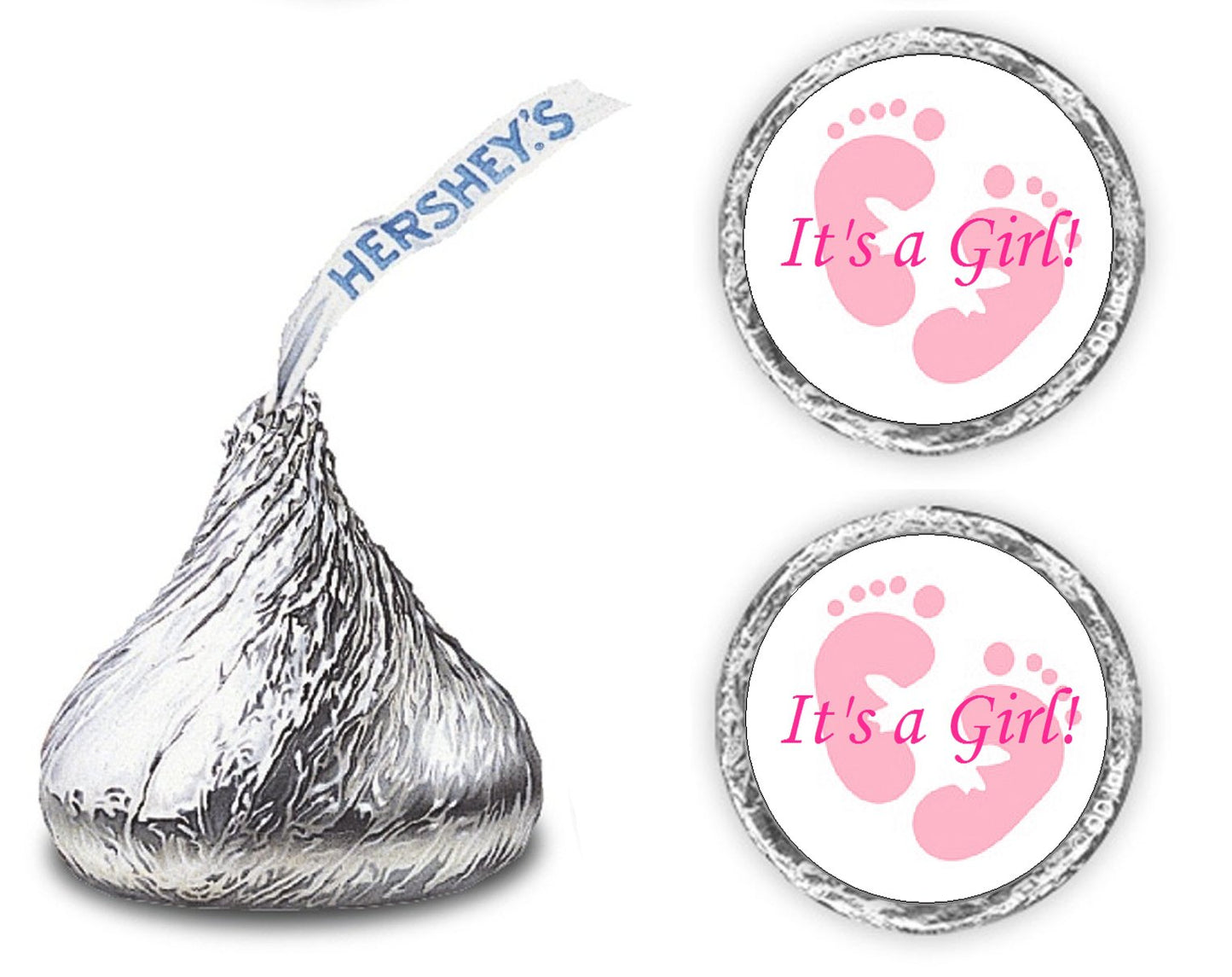 324 Its A Girl Pink Footprints Kisses Labels For Baby Shower Or Baby Sprinkle Party Or Event Decorations, Stickers, Wrappers, Fa