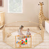 Hommow Wooden Baby Playpen Extra Large, 74?74Foldable Play Fence For Babies And Toddlers,Safety Play Yard With Locking Gate, Cha
