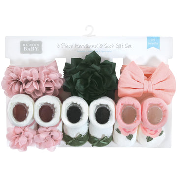 Hudson Baby Baby Girls' Headband And Socks Giftset, Pink Green, One Size
