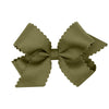 Wee Ones Girls' Classic Grosgrain Hair Bow With Scalloped Edges And Plain Wrap Center On A Weestay Hair Clip, Medium, Sage